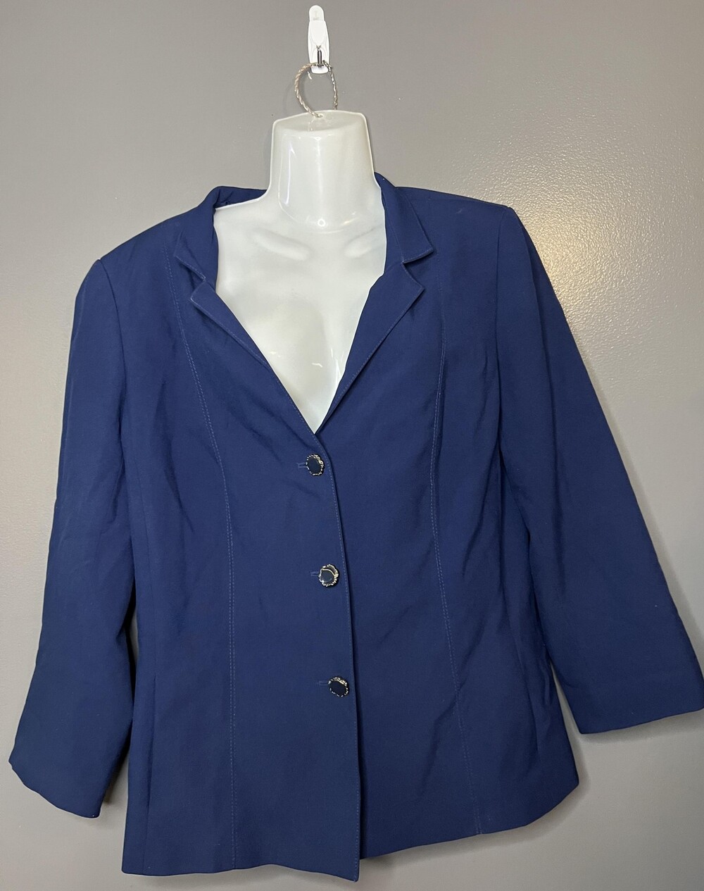 Emily Blazer Womens 14 Blue Lined 3 Button Notch Lapel Suit Jacket Office Career